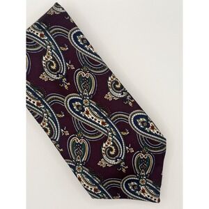 Jos. A. Bank Mens Silk Tie Burgundy Green Gold Paisley Hand Printed RN 70307
